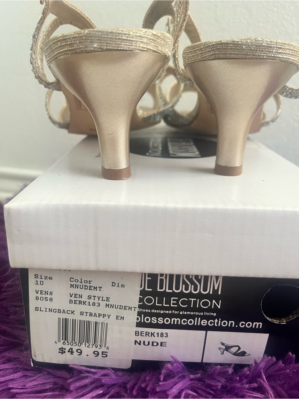 De Blossom Collection Gold Crystal Slingback Kitten Heels - Picture 6 of 7